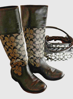 Botas de equitación altas Coach Signature Chrissi 7,5 + cartera clásica Hampton Foto 1 de 4