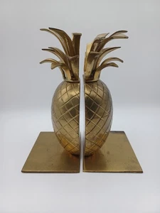 Vintage Brass Pineapple Bookends Pair Made in India - Imperfect - Picture 1 of 6