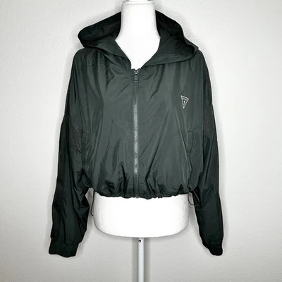 Guess Womens Green Hooded Cropped Windbreaker Jacket Size XL EUC - Image 1 of 4