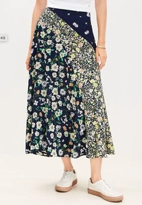 Gonna donna floreale con cuciture linea A midi taglia XS boho hippie prateria loft preppy - Foto 1 di 14