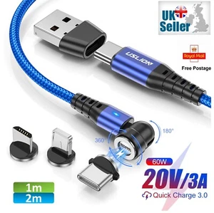 6 in 1 Magnetic Fast Charging USB C Cable 3A PD 60W Type-C Micro USB IOS - Picture 1 of 19