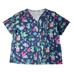 Women's Plus Size 3XL V-Neck Fun Print Pocket Short Sleeve Scrubs Top FREE S&H - Picture 1 of 3