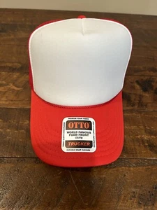 Otto Cap 5-Panel Mid Profile Mesh Back Trucker Hat Red And White - Picture 1 of 4