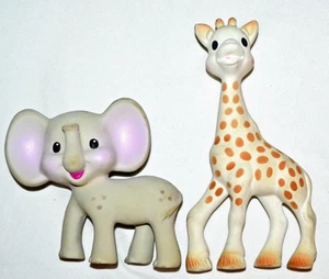 RETRO Infantino RUBBER Baby Teether, Squeezer TOY, GIRAFFE and ELEPHANT - Picture 1 of 7