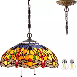 Tiffany Pendelleuchte Leuchte blau gelb Libelle Buntglas Hängelampe W - Bild 1 von 9
