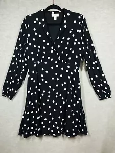 Womens Faux Wrap Career Dress Size 10 Polka Dot High Waist Swing Hem Office NWT - Picture 1 of 18