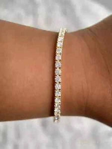 Genuine Diamond Tennis Bracelet 7.00 Carat 14k Yellow Gold 7'' Inch Italy - Picture 1 of 4