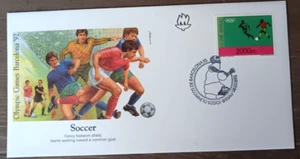 SOCCER BARCELONA SPAIN 1992 OLYMPIC GAMES FLEETWOOD CACHET FDC GUINEE UNADDR - Picture 1 of 1
