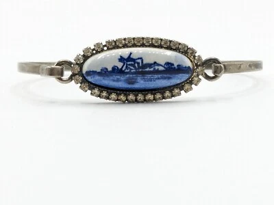 Pulsera vintage de diamantes de imitación pintados de porcelana tono plata de Delft Foto 1 de 4