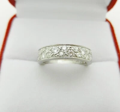 Band Ring with Two rows of Natural Diamonds 5mm wide Solid 14k White Gold size 6 - Image 1 of 4
