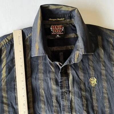South Pole Metal Thunder Button Up Shirt Men's XL Black / Gold Shiny Club Wear - Image 1 of 4