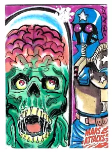 MARS ATTACKS UPRISING HAND DRAWN SKETCH CARD 1/1 TOPPS 2021 IN TOP LOADER - Picture 1 of 2