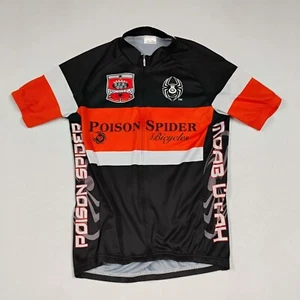 Cycling Jersey Mens Medium Poison Spider Full Zip Rear Pockets Black/Orange - Picture 1 of 6