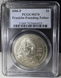 2006-P Benjamin Franklin Founding Father $1 Silver Commemorative PCGS MS70 - Picture 1 of 2