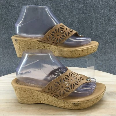 Spring Step Sandals Womens 39 Slip On Slides Tan Leather Comfort Wedge Heels - Image 1 of 4