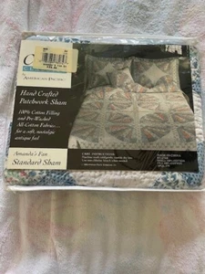 Vintage Handarbeit Patchwork Standard Schein Amandas Fächer rosa blau Blumen - Bild 1 von 8