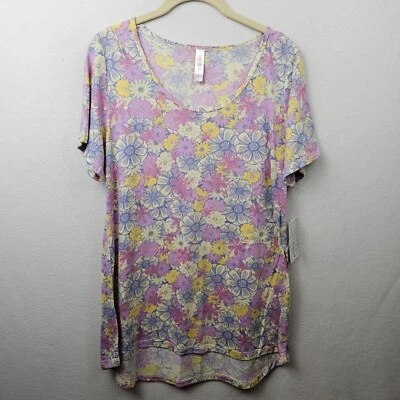 LulaRoe Shirt Woman’s Size Large Pink Yellow Blue Pastel Floral Classic T NWT - Image 1 of 4