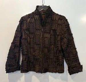 Samuel Dong Brown Textured Ribbon Designer Blazer Jacket Womens Large (D) - Picture 1 of 6