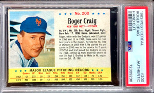 1963 Post card #200 Roger Craig New York Mets PSA Authentic