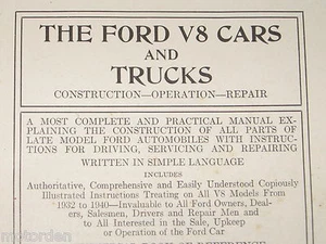 FORD V8 CARS & TRUCKS Construction+Operation+Repair 1942 BOOK 823 pgs NO RESERVE - Imagen 1 de 12