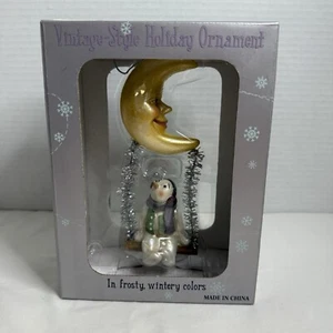 Vintage Style Costco Christmas Holiday Ornament New in Box Snowman Swing Moon - Foto 1 di 8