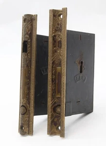 Pair of Antique Brass Branford Lock Pocket Double Door Locks - Picture 1 of 6