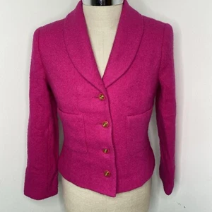 Vintage 80s Womens Bloomingdales Pink Blazer Boiled Wool Gold Button Jacket Sz 6 - Picture 1 of 12