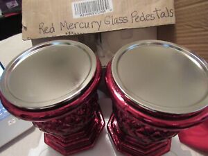 Set of 2 Illuminated Mercury Glass Pedestals by Valerie Parr Hill New Red 7.25"