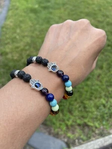 2 - 7 Chakra Healing Bead Bracelets Lava Natural Reiki Stone 7 8mm Meditation - Picture 1 of 4