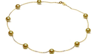 18" Natural 6-7mm South Sea Perfect Round Gold Pearl Necklace 14k Gold P - Picture 1 of 5