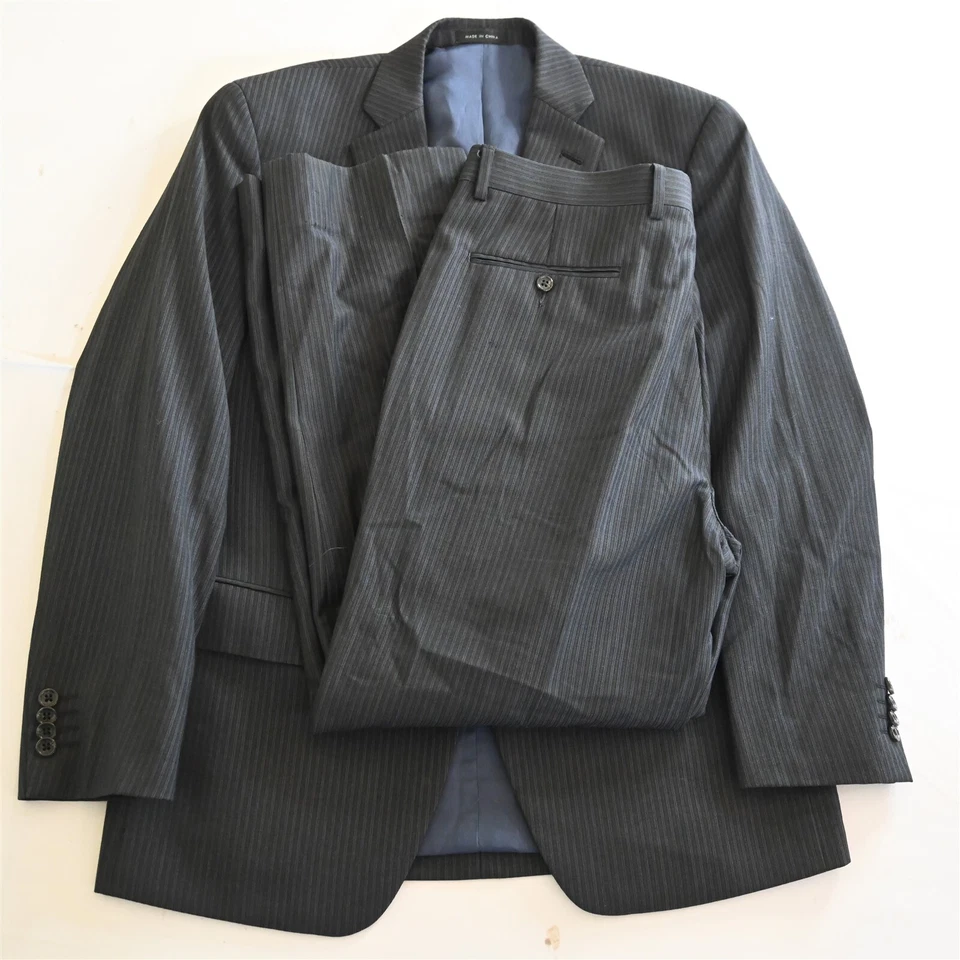 Apt 9 40S 34x30 Black Stripe 100% Wool Mens Jacket Pants Suit - Image 1 of 4