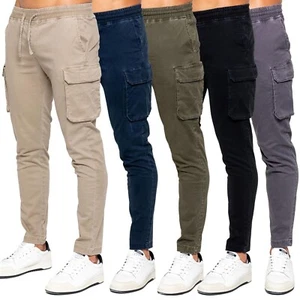 Enzo Mens Cargo Pants Work Casual Cotton Elasticated Cuffed Trousers - Picture 1 of 49