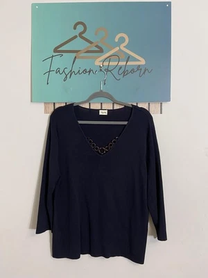 Viyella Black V-Neck Top with Decorative Chain Detail - Size XL #397 - Image 1 of 4