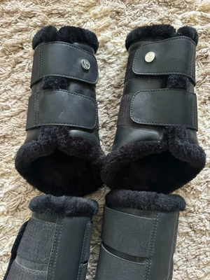 PS of Sweden Premium Horse Brushing Boots - Fur Lined, Black, Full Size  - Image 1 of 4