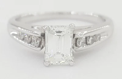 Emerald Cut Diamond 0.66 ct Engagement Ring 14K White Gold E/SI1 GIA - Image 1 of 4