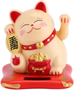 Glückskatze, süße Solar Glückskatze Reichtum Willkommen Maneki Neko mit winkendem Arm f - Bild 1 von 7