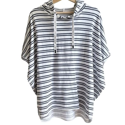 Poncho náutico con capucha REVOLVE Stateside azul marino blanco a rayas felpa francesa EE. UU. M Foto 1 de 4