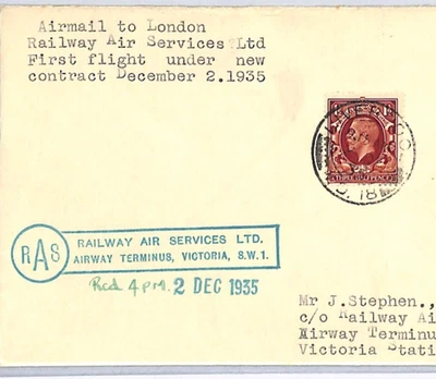 GB RAILWAY AIR SERVICES Air Mail FIRST FLIGHT Liverpool London 1935 WY165 - Image 1 of 4