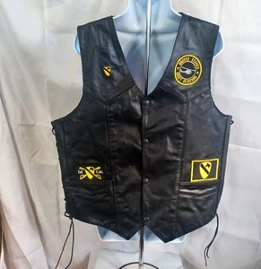 Milwaukee Leather Men's Black Vest With Harley Davidson and Army Patches & Lace- - Picture 1 of 10