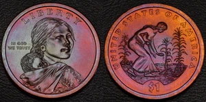 UNC Satin 2009-P Sacagawea Native American $1 dollar Rainbow Toned (L43-52) - Picture 1 of 3