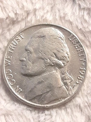 1985-P Jefferson Nickel Rare Off Lined High P Repunched Mint Mark Error Coin - Image 1 of 4