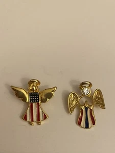 Patriotic Angel American USA Flag (2) Lapel Pins P60 - Picture 1 of 4