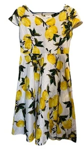 Women’s Large Stretch Lemon Print Cap Sleeve Summer Dress - Picture 1 of 5