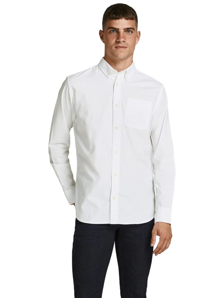 JACK&JONES Hombre Camisa Informal Jprbrook Oxford Slim Fit Blanco Azul XS-XXL - Imagen 1 de 1