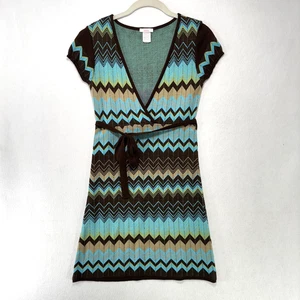Vintage Lola Y2K Kleid Damen S Chevron Strick Gürtel Kurzarm 90er 00er Boho USA - Bild 1 von 11