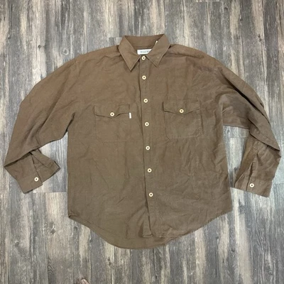 VTG Bugle Boy Brown Workwear Shirt XL – Soft Brushed Button-Up Utility Pockets - Image 1 of 4