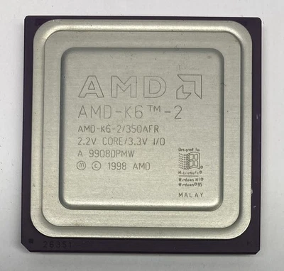 AMD AMD-K6-2/350AFR 350MHz 32KB Cache 100MHz Bus Socket Super 7 Processor (#2) - Image 1 of 4