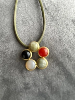 NEU SENCE COPENHAGEN Halskette Leder Heilsteine Onyx Labradorit Achat Blumenform - Bild 1 von 2