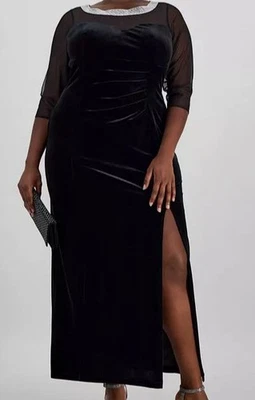 Vestido para mujer Alex Evenings negro de terciopelo forrado con yugo ilusión, talla grande 16W Foto 1 de 2