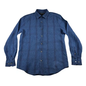 The Mens Store Bloomingdale's Shirt Mens Small Blue Linen Button Up Long Sleeve - Picture 1 of 9